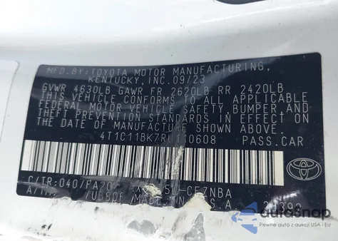 2024 Toyota Camry Le из США, поврежденный, VIN 4T1C11BK7RU110608